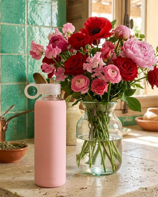 Petite gourde en verre rose (350ml)